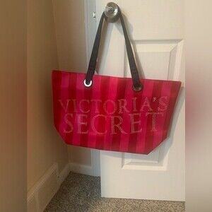Victoria’s Secret Large Pink Red Striped Tote